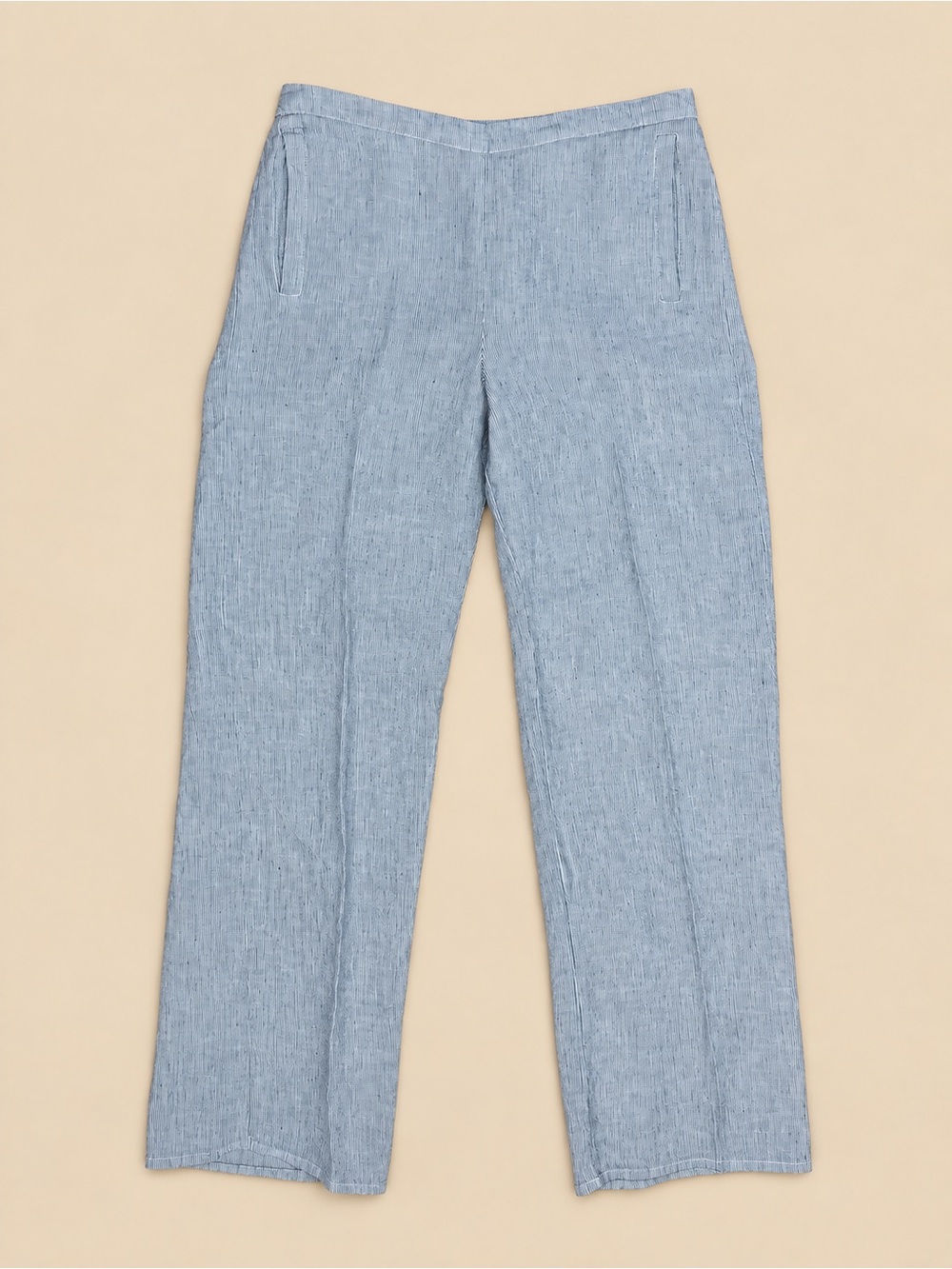 Flax 100% Linen Light Blue & White Fine Striped Pants